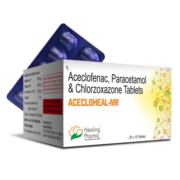 Aceclofenac 100mg + Paracetamol 325mg + Chlorzoxazone 250mg (Acecloheal MR) - 10 Tablets