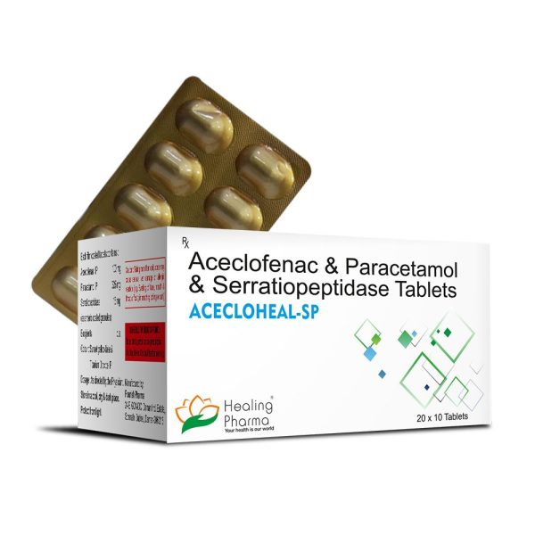 Aceclofenac 100mg + Paracetamol 325mg + Serratiopeptidase 15mg (Acecloheal SP ) – 10 Tablets